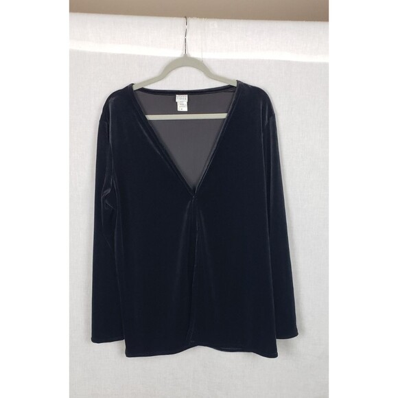 Eileen Fisher One Button Blouse Top M Black Velour Classic Minimalist Casual - Picture 1 of 8